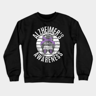 Alzheimer's Awareness Month Day Dementia Cure Messy Bun Mom Crewneck Sweatshirt